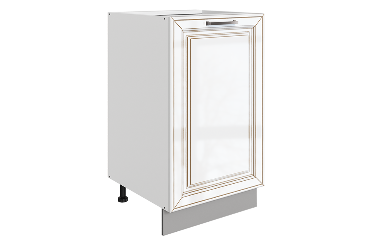 Атланта Шкаф рабочий L450 B500 (1 дв. гл.) (эмаль) (белый/белый глянец патина золото)