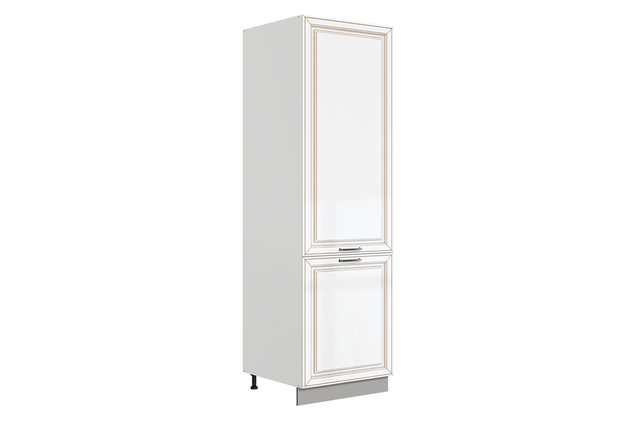 Атланта Шкаф-пенал 2 L600 (2 дв.гл.) (эмаль) (белый/белый глянец патина золото)