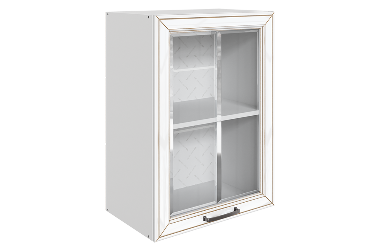 Атланта Шкаф навесной L500 Н720 (1 дв.рам.) (эмаль) (белый/белый глянец патина золото)