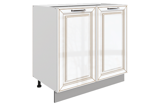 Атланта Шкаф рабочий L800 B500 (2 дв. гл.) (эмаль) (белый/белый глянец патина золото)