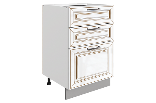 Атланта Шкаф рабочий L500 B500 Слим (3 ящ.) (эмаль) (белый/белый глянец патина золото)