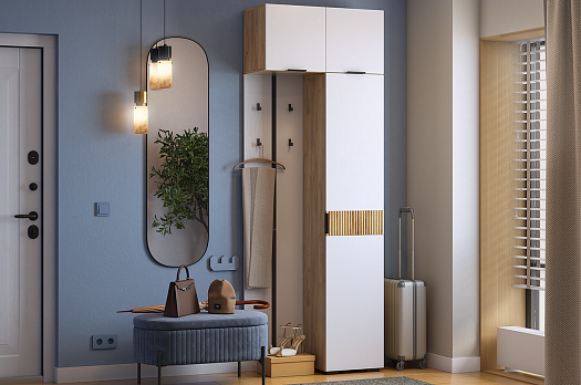 Прихожая "Мебельсон К37" (800х350х2226) (дуб крафт золотой/белое дерево)