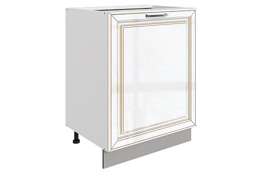 Атланта Шкаф рабочий L600 B500 (1 дв. гл.) (эмаль) (белый/белый глянец патина золото)