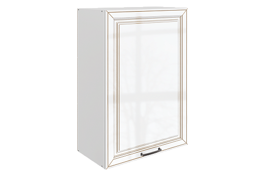 Атланта Шкаф навесной L600 Н900 (1 дв. гл.) (эмаль) (белый/белый глянец патина золото)