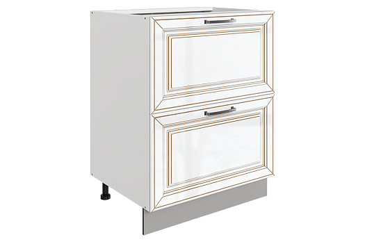 Атланта Шкаф рабочий L600 B500 Слим (2 ящ.) (эмаль) (белый/белый глянец патина золото)