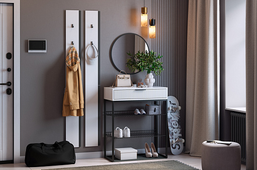 Прихожая "Мебельсон К19" (1300х334х1750) (белое дерево/черный муар/черный)