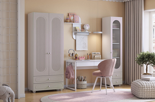 Домашний офис "Милана К3" (белое дерево/сакура/белый муар)