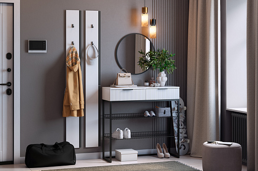 Прихожая "Мебельсон К20" (1502х335х1750) (белое дерево/черный муар/черный)