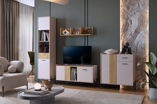 Гостиная "Доминика К3" (2620х350х1950) (кашемир/дуб крафт золотой)