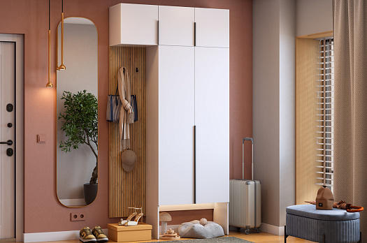 Прихожая "Мебельсон К9" (1200х350х2350) (дуб крафт золотой/белое дерево)