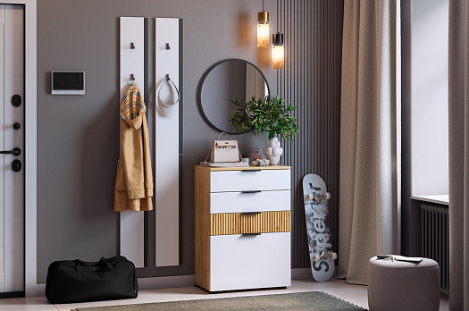 Прихожая "Мебельсон К21" (1150х353х1750) (дуб крафт золотой/белое дерево/черный)