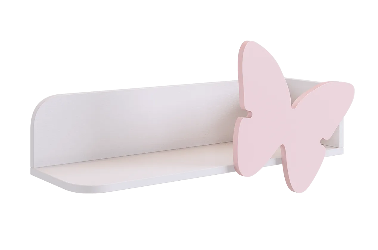 Полка навесная Бабочка (белое дерево/пудра розовая (эмаль))