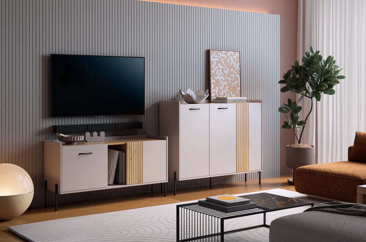 Гостиная "Доминика К2" (2380х350х920) (кашемир/дуб крафт золотой)