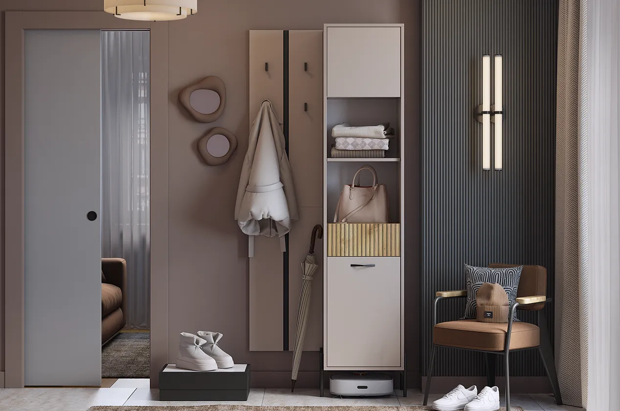 Прихожая "Мебельсон К23" (820х350х1950) (дуб крафт золотой/кашемир)